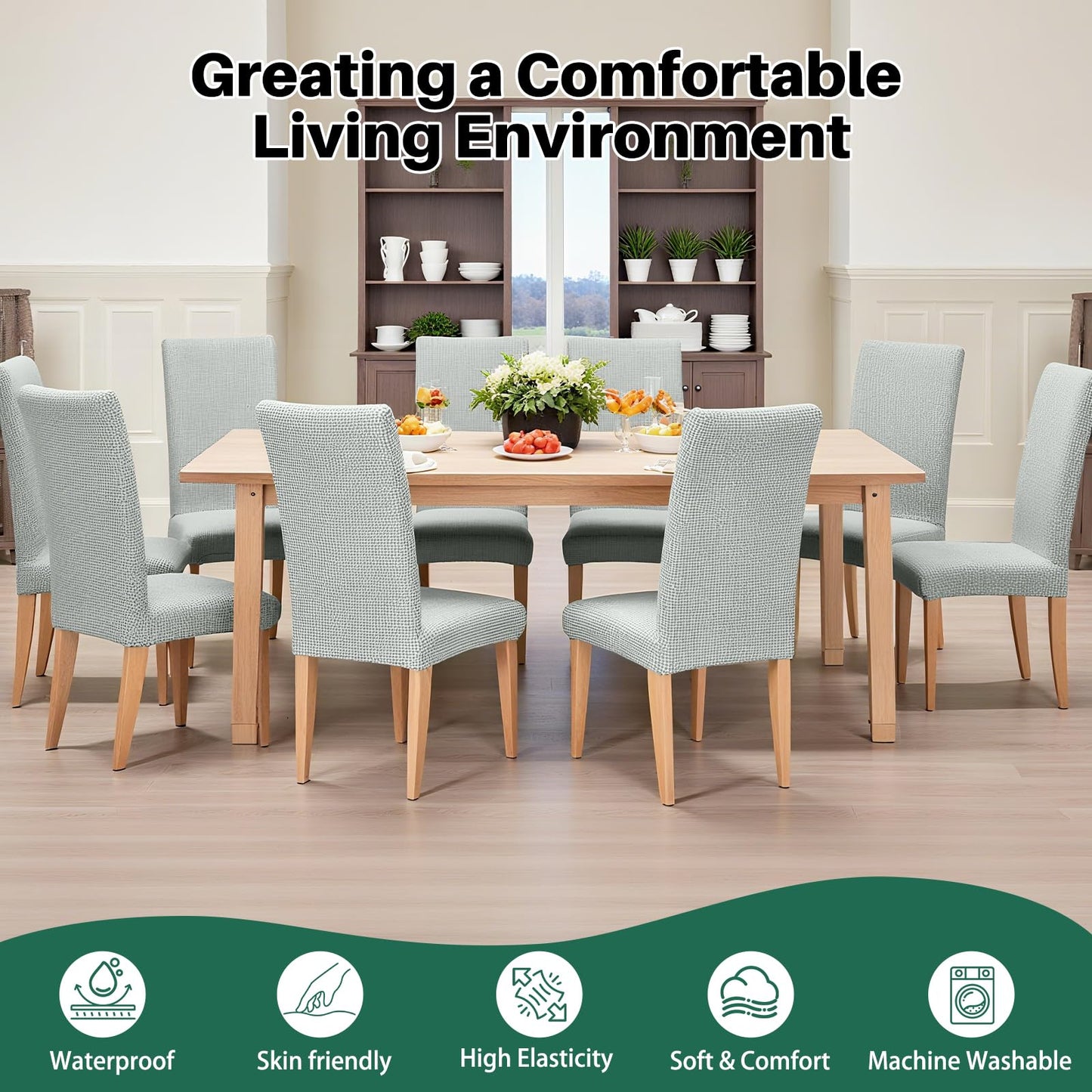 Dioxide Waterproof Chair Covers for Dining Chairs, Stretch Dining Chair Covers Set of 6, Parson Chair Slipcovers, Removable Washable Kitchen Chairs Seat Covers Protectors for Home Restaurant Banquet