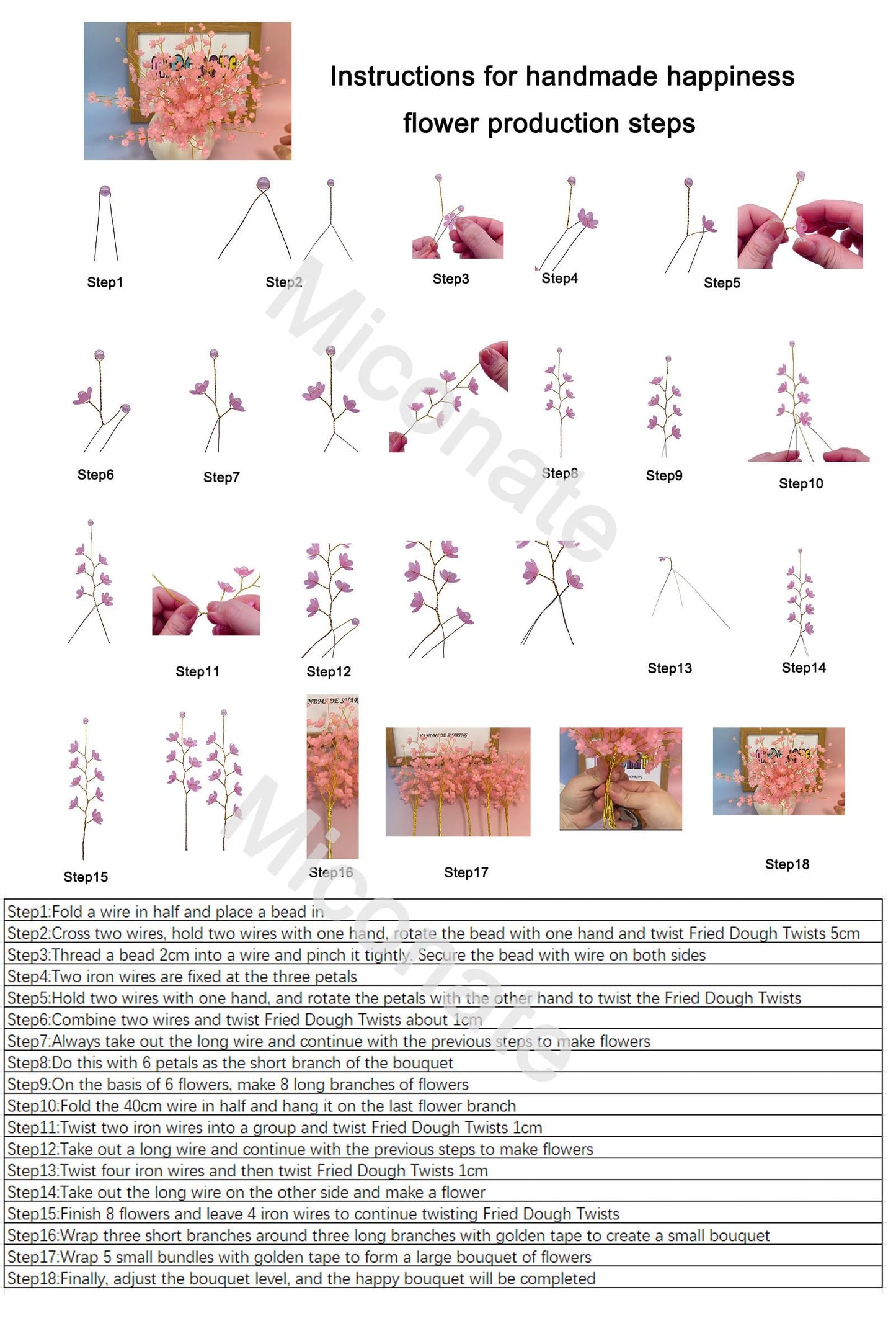Crystal Artificial Flower Bouquet Material Set, Including 300 Acrylic Petals, 300 Beads, and 50 Iron Wires, Used for DIY Bouquets for Home Garden, Party, and Wedding Decoration (Pink)