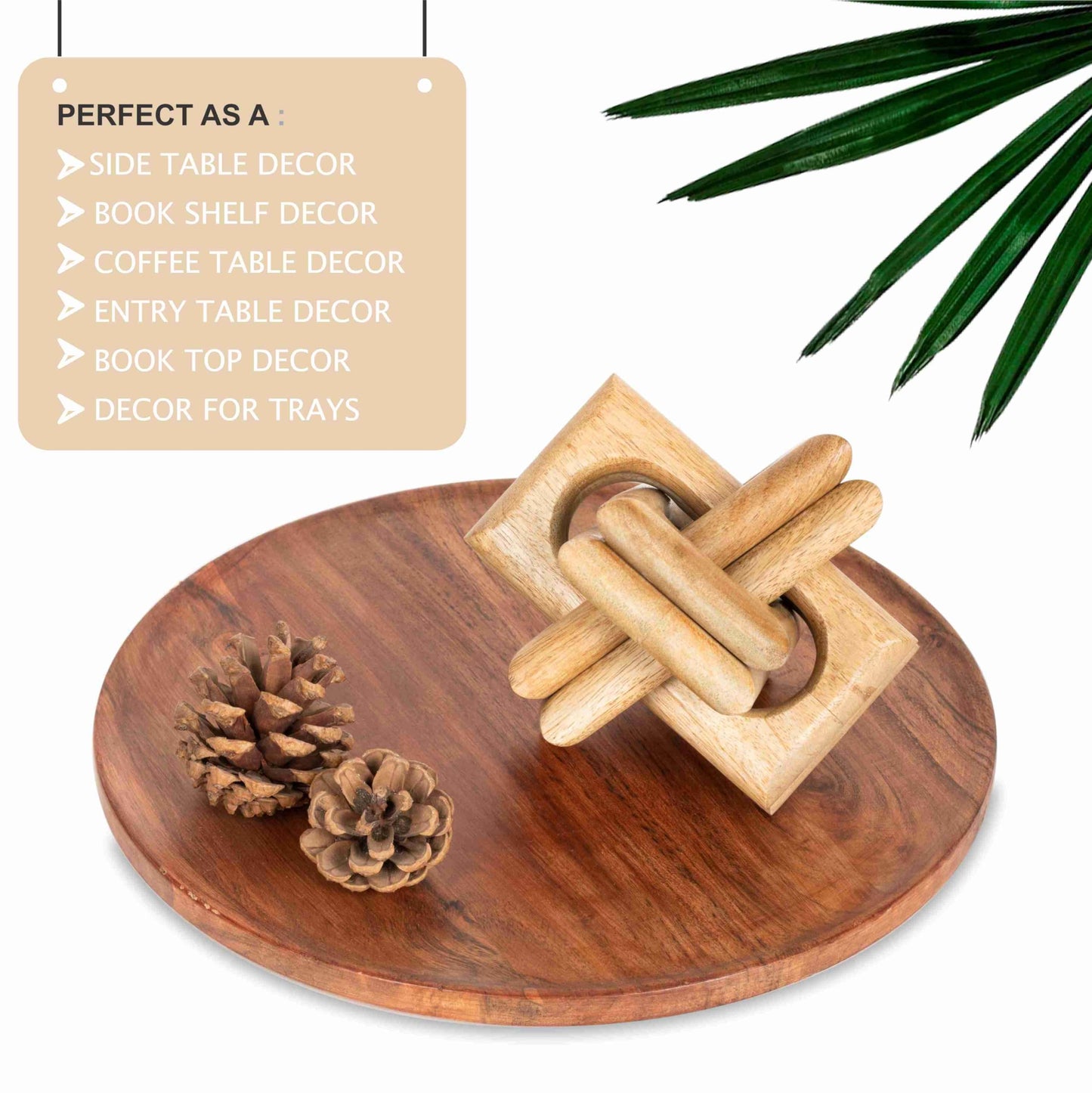 ANONYO Boho Wooden Chain Links Decorative Object for Coffee Table & Shelf | Handmade Mango Wood Knot Sculpture Rustic Modern Arch Décor for Living Room, Entryway, Console, Office Home Accent (Natural)