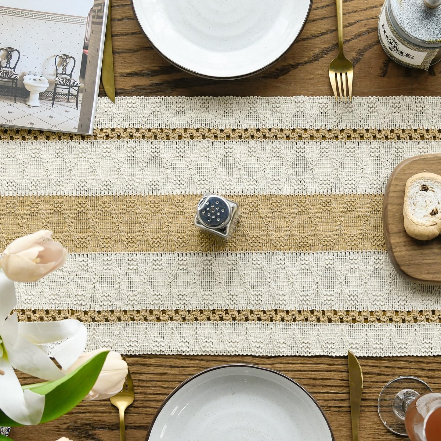 Artoid Mode Burlap Brown Farmhouse Woven Rustic Table Runner, Seasonal Holiday Hollow Kitchen Dining Table Decoration for Home Party Decor 12x72 Inch