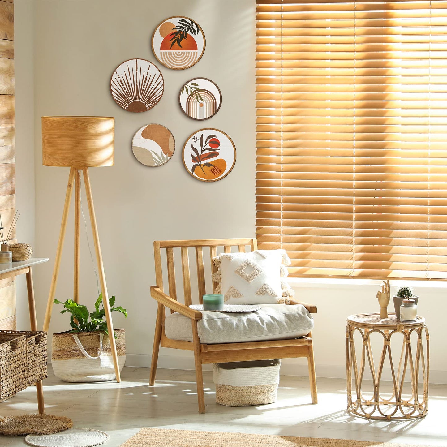 Qunclay 5 Pcs Wall Art Decor Wooden Living Room Wall Decor Bohemian Hanging Farmhouse Geometric 10'' and 8'' Aesthetic Wood Minimalist Posters for Bedroom(Boho)