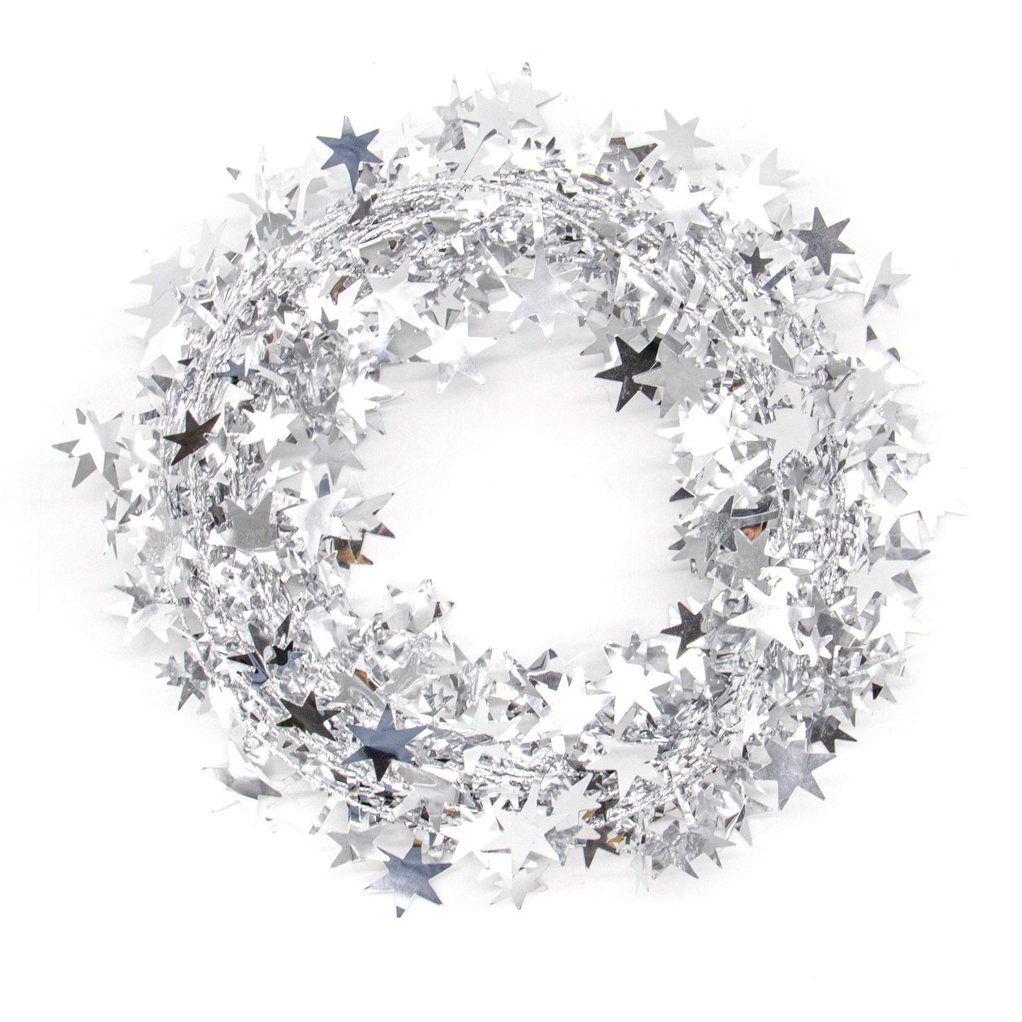 AUEAR, 2 Rolls 50 Ft Silver Sparkly Star Tinsel Garlands with Wire Christmas Decorations for Xmas Tree Home Wedding Birthday Party Festive Ornament