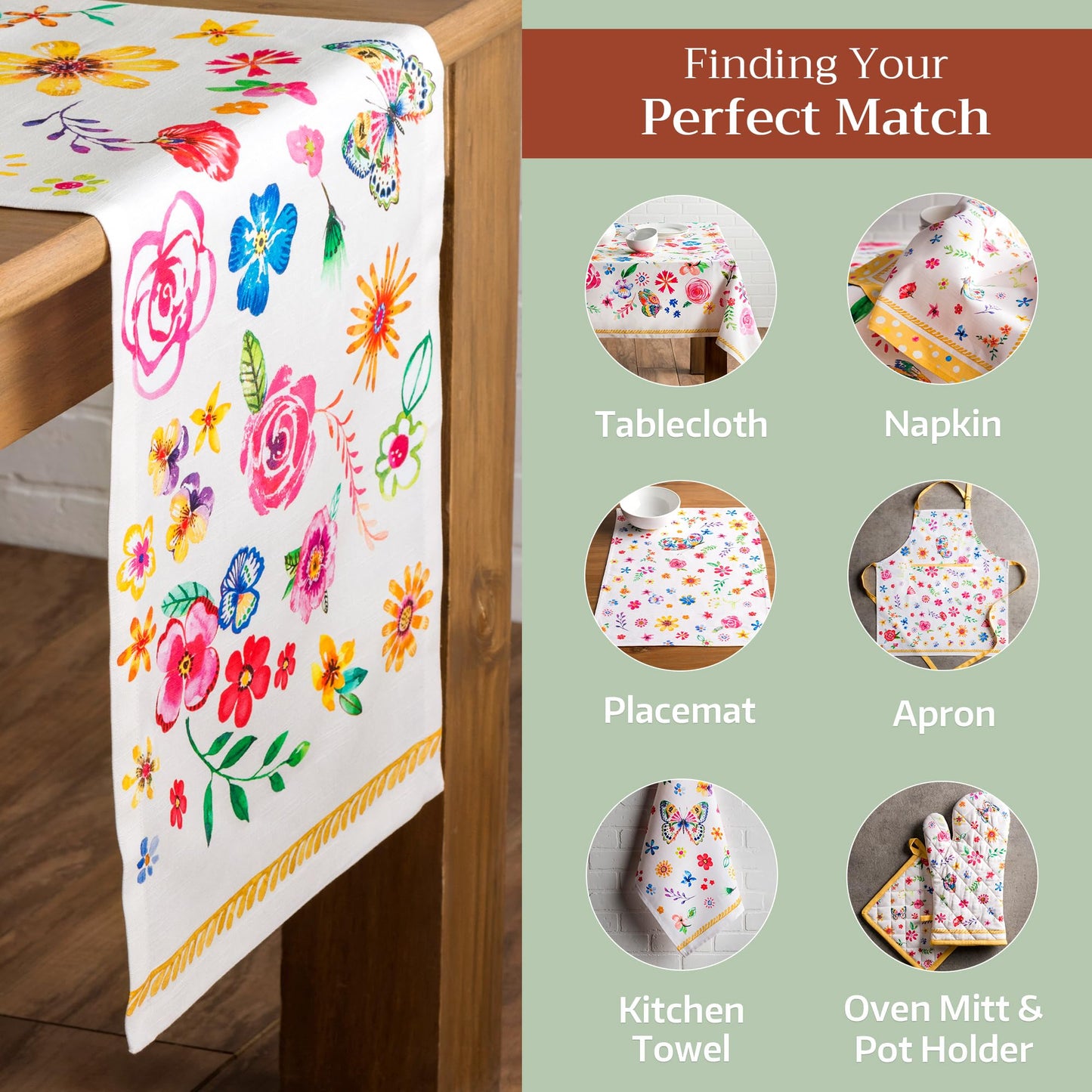 Maison d' Hermine Table Runner 100% Cotton Single Layer Table Runners 108 inches Long Decorative for Home Kitchen Dining Party Gifts for Mothers Day Spring Summer (Happy Florals - Sweety)