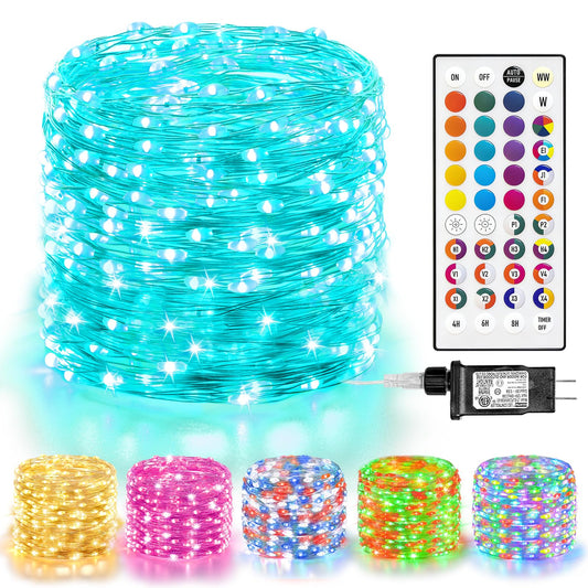 LitHome Led Christmas Fairy Lights Plug in, 200LED 66FT Color Changing Fairy Lights with Remote, 9 Modes Led Christmas Lights Indoor, Red White and Blue Fairy String Lights for Party 4th of July Decor