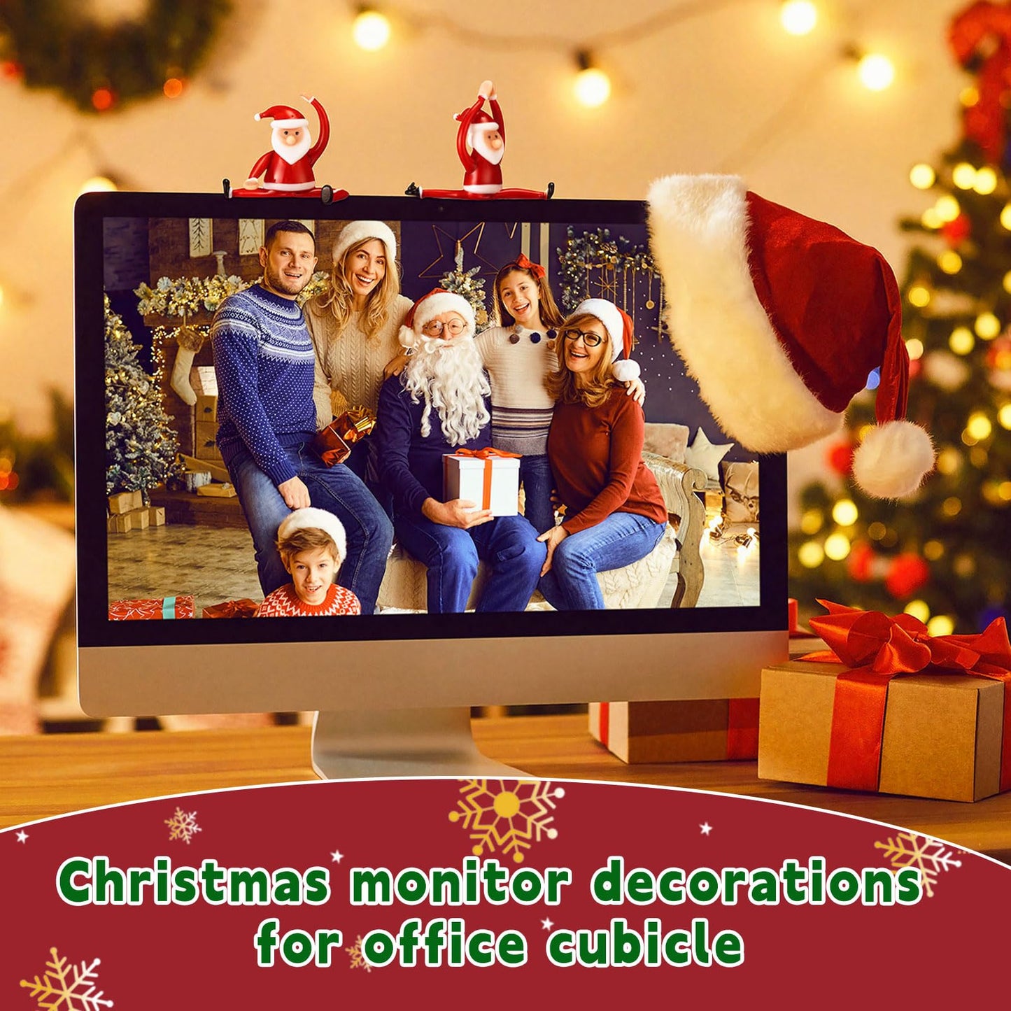 Teecyhooo 2 Pcs Christmas Mini Santa Claus Decorations Glass Yoga Santa Figurines Ornament Funny Christmas Table Sign for Employee Home Office Tabletop Desk Computer Monitor Gift