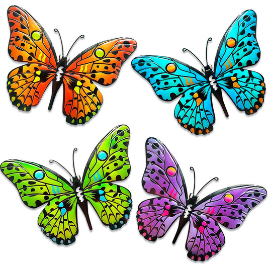 Akulgaci 4 Pack Metal Butterfly Wall Decor Yard Art, 9.6" Butterflies Outdoor Fence Decor Hanging Decorations for Garden Patio Balcony Front Porch Living Room Bedroom Home, Vibrant Colors