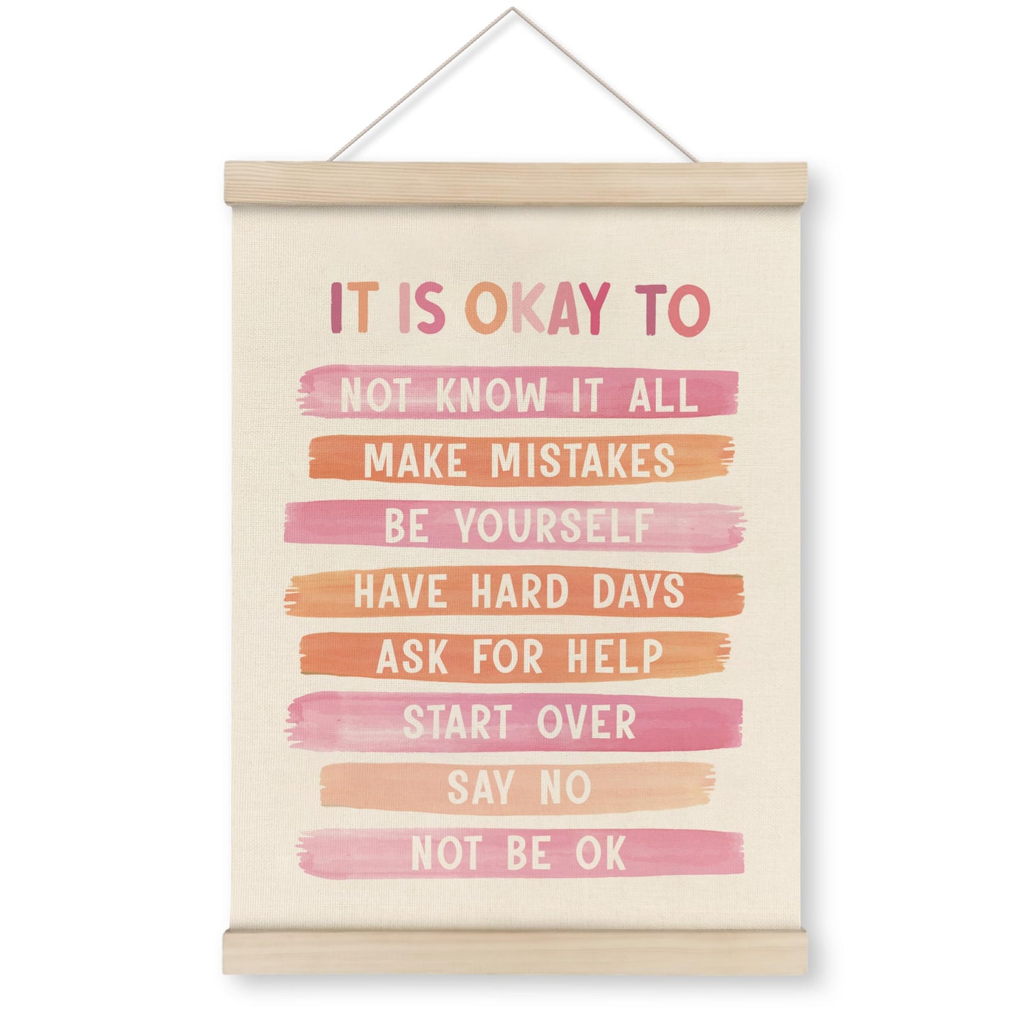 HRQKO It is Okay Pink Boho Poster Hanger Frame, Pink wall decor, Inspirational Posters Wall Art with Wooden Frames, Mental Health Wall Hanging Banner for Therapy Office Girls Room Nursery, 12x16 Inch