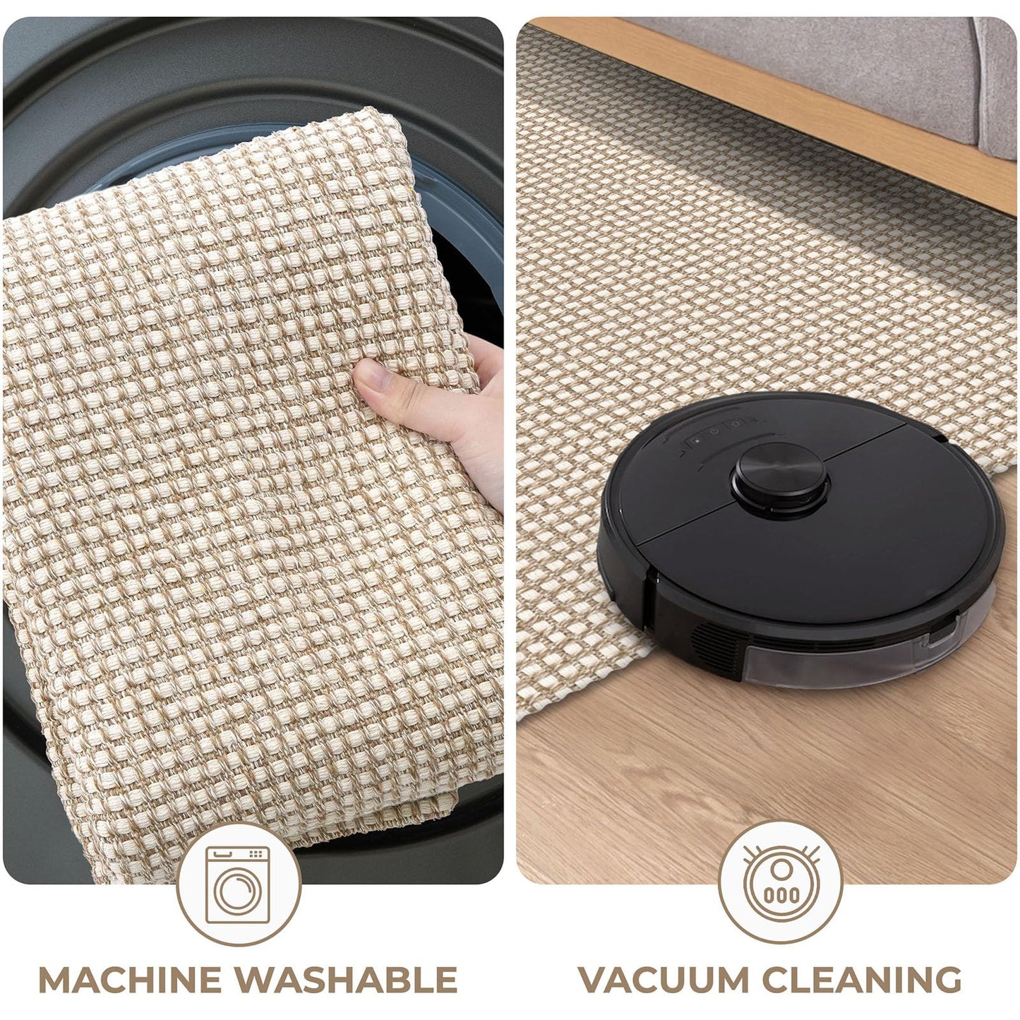 KOZYFLY Indoor Door Mat 2x3 ft Small Area Rugs Washable Front Door Mat Non Slip Rubber Backed Entryway Rug Cotton Entrance Doormat for Front Porch Bathroom Kitchen Bedroom, Ivory/Khaki