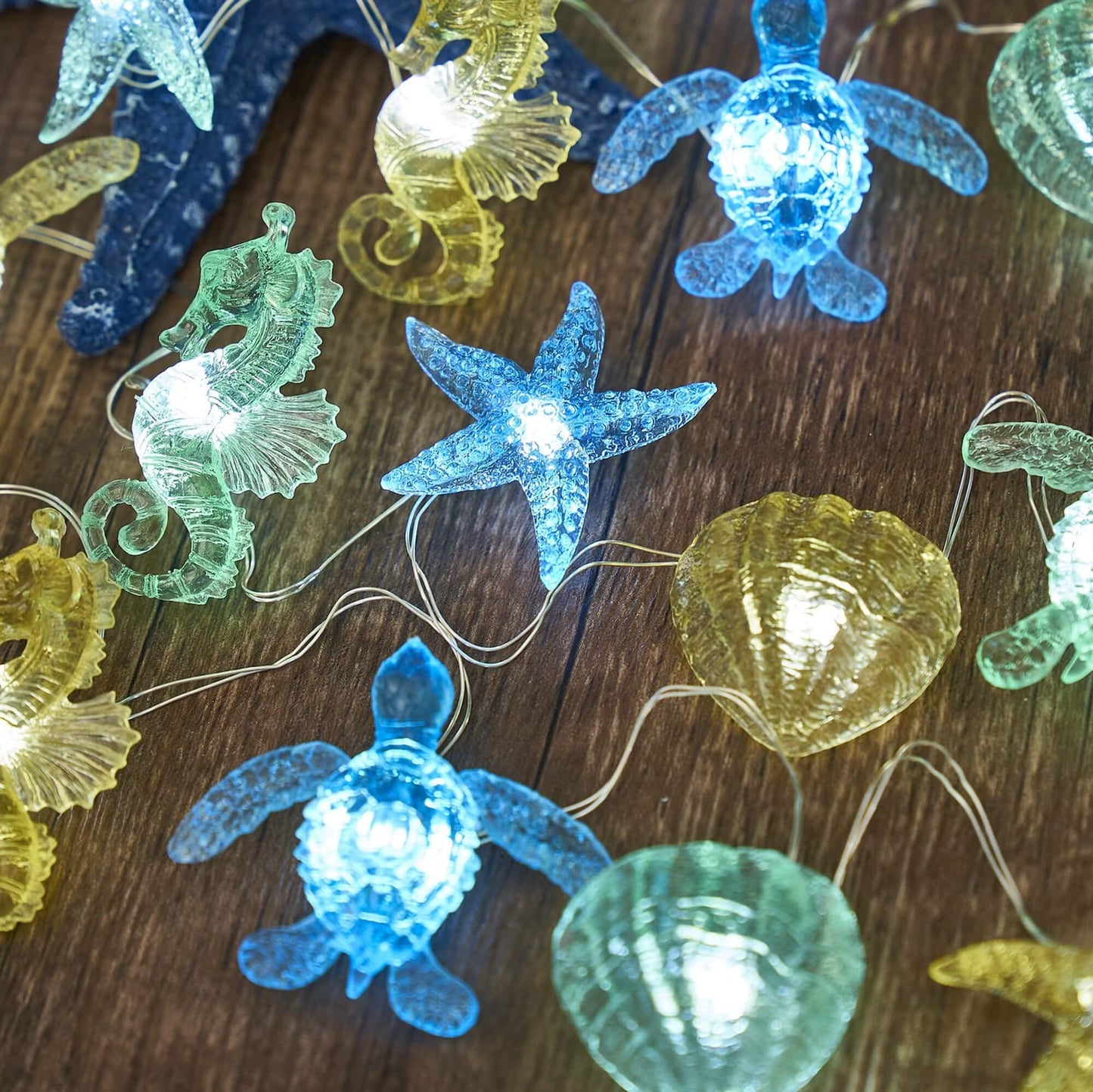 Belniak Nautical Theme Ocean Décor Beach Decorative String Lights Outdoor Seahorse Sea Turtle Starfish Shell Cute Marine Life Novelty Night Lights 30LED 10ft Battery Operated