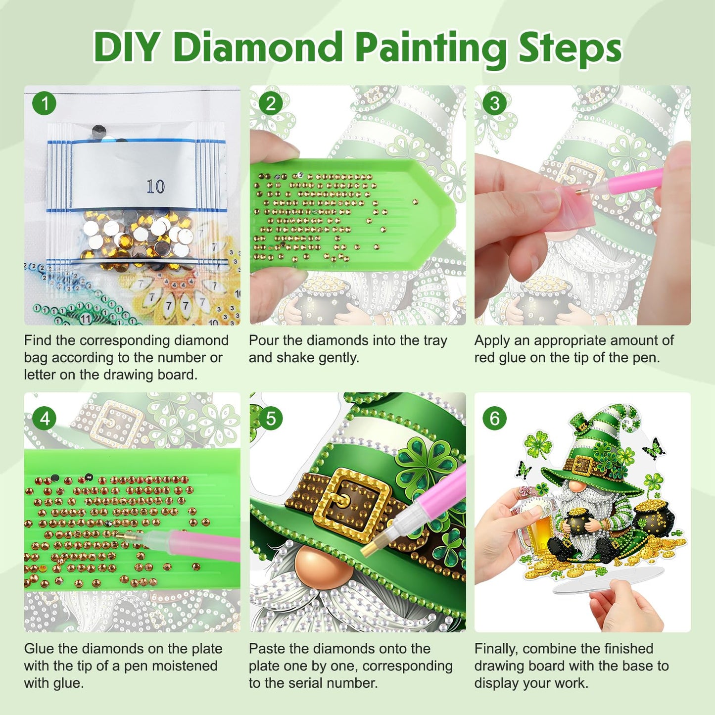 MEIYUDA St. Patrick's Day Diamond Art Tabletop Kits, Beer Gnome Diamond Art Painting Desktop Ornaments for Adult, DIY Special Shaped Crystal Desk Placement Ornament for Home Decor