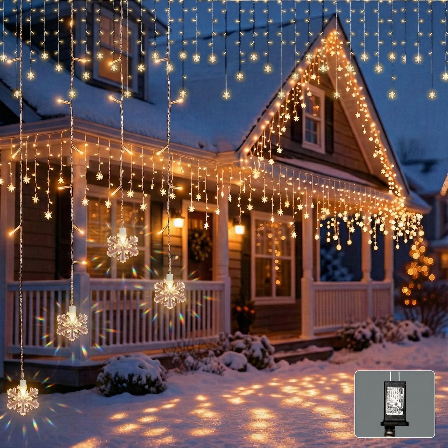 LitTerra Icicle Lights for Outside 180 LED 26.4ft 30 Drops Icicle Christmas Lights Outdoor Snowflake with 8 Mode Function Curtain String Lights Indoor for Patio Garden Bedroom (no Remote, 1)