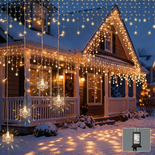 LitTerra Icicle Lights for Outside 180 LED 26.4ft 30 Drops Icicle Christmas Lights Outdoor Snowflake with 8 Mode Function Curtain String Lights Indoor for Patio Garden Bedroom (no Remote, 1)