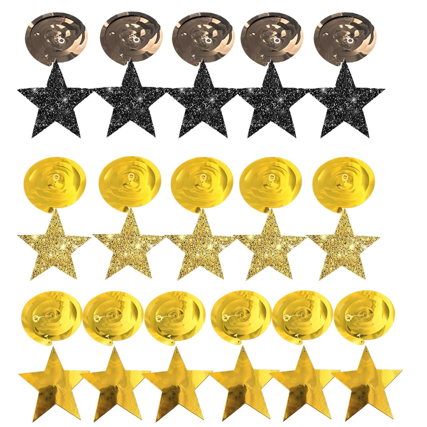 Black Gold Graduation Decorations/Black Gold Party Decorations/Black and Gold Star Hanging Swirls, 16 Pieces, for Birthday,New Year Eve, Graduation Star Party Decorations