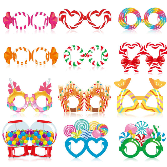 Pajean 36 Pcs Candy Party Decorations Candy Photo Booth Prop Christmas Eyeglasses Paper Glasses Frame Lollipop Themed Favor for Christmas Birthday Baby Shower Party Supplies