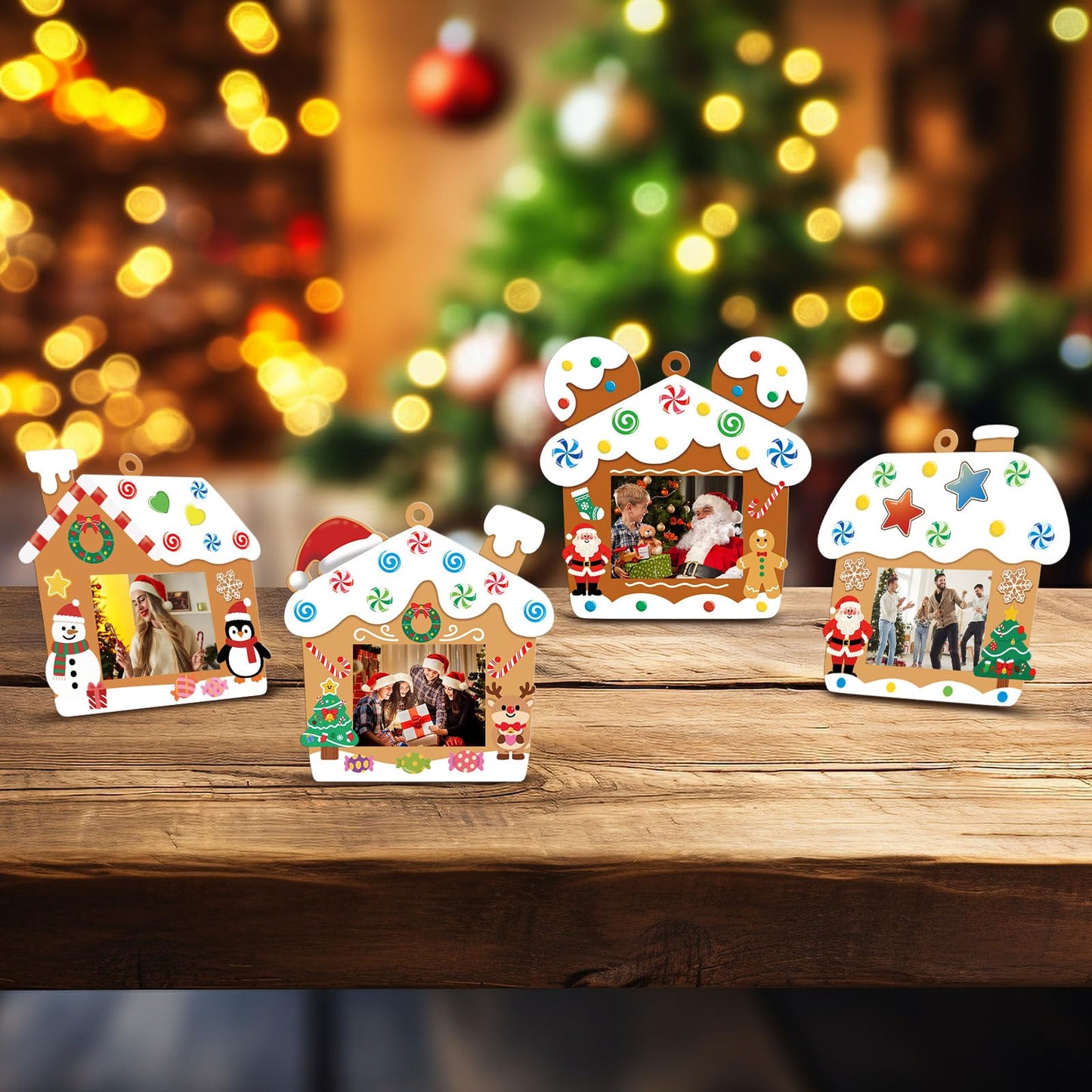 KOYILTD 32 Sets Christmas DIY Picture Frame Crafts Gingerbread Hanging Ornaments Kits for Christmas Tree Funny Christmas Picture Frame Kits Home Class Party Game Activities (Candy 1)