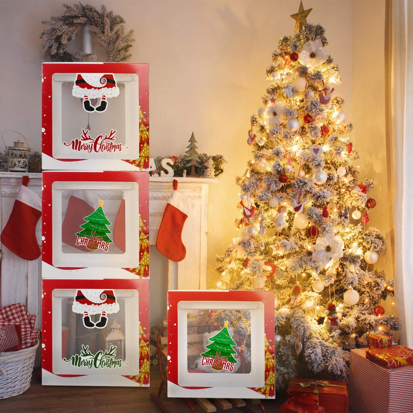 LINGTEER 4Pcs Merry Christmas Balloon Boxes Party Decorations - Perfect for Christmas New Year Holiday Fun Quick Party Decorations Gift Sign.