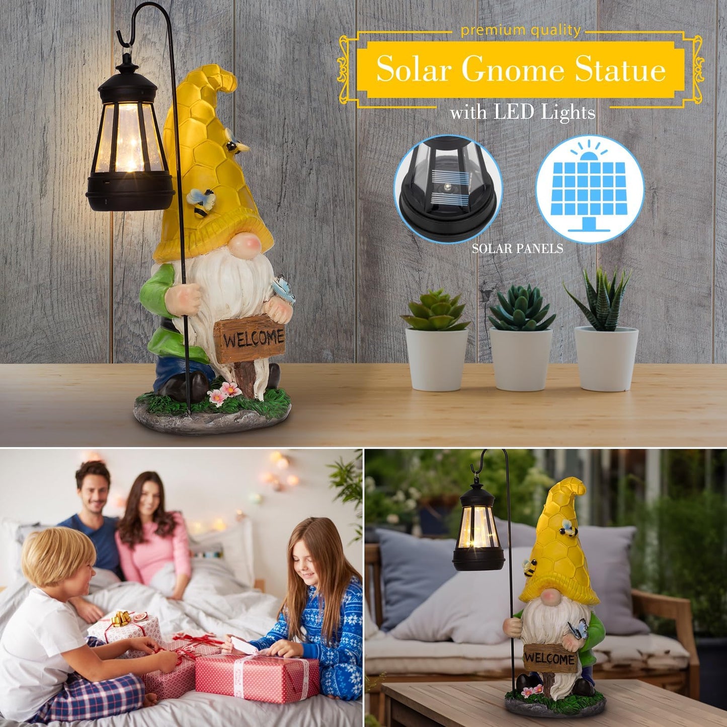 DoYouzhuo8 Solar Garden Gnome Statue with Lantern - Hand-Painted Resin Gnome Decor, IP44 Waterproof Outdoor Figurine for Yard Patio Porch, for Mom Women Housewarming Christmas
