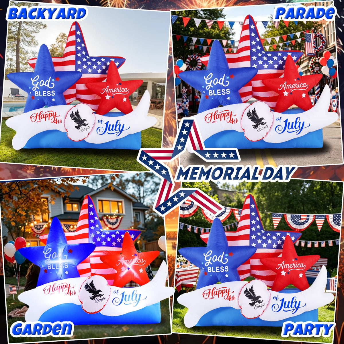 GIFTFIND 7.2FT 4th of July Inflatables Outdoor Decorations, Inflatable Star Decoration, Built in LED Lights Blow up Memorial Patriotic Inflatable Independence Day Decor for Party Procession Yard