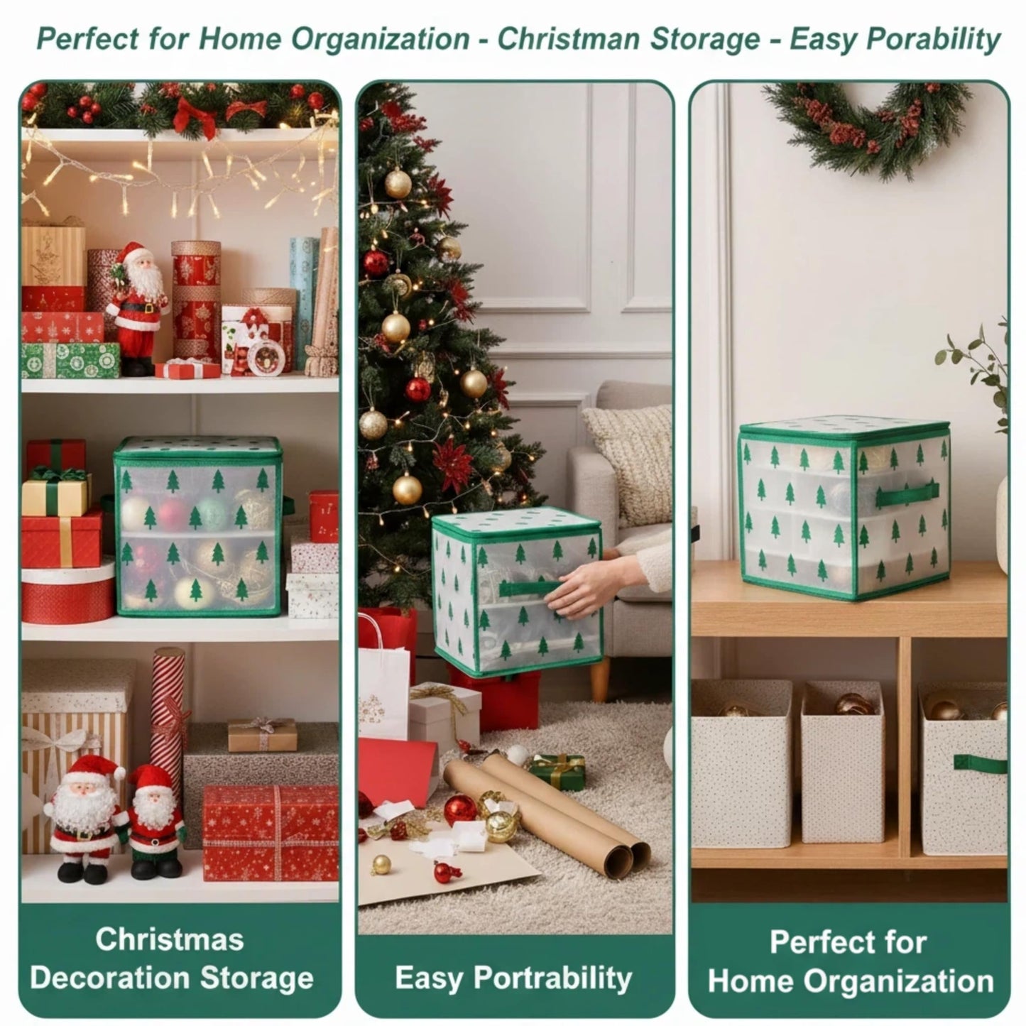 Christmas Ornament Storage Box, Christmas Tree Ornament Organizer, Hard Plastic Storage Container with Dividers, Clear Design Waterproof Case for 3" Seasons Balls
