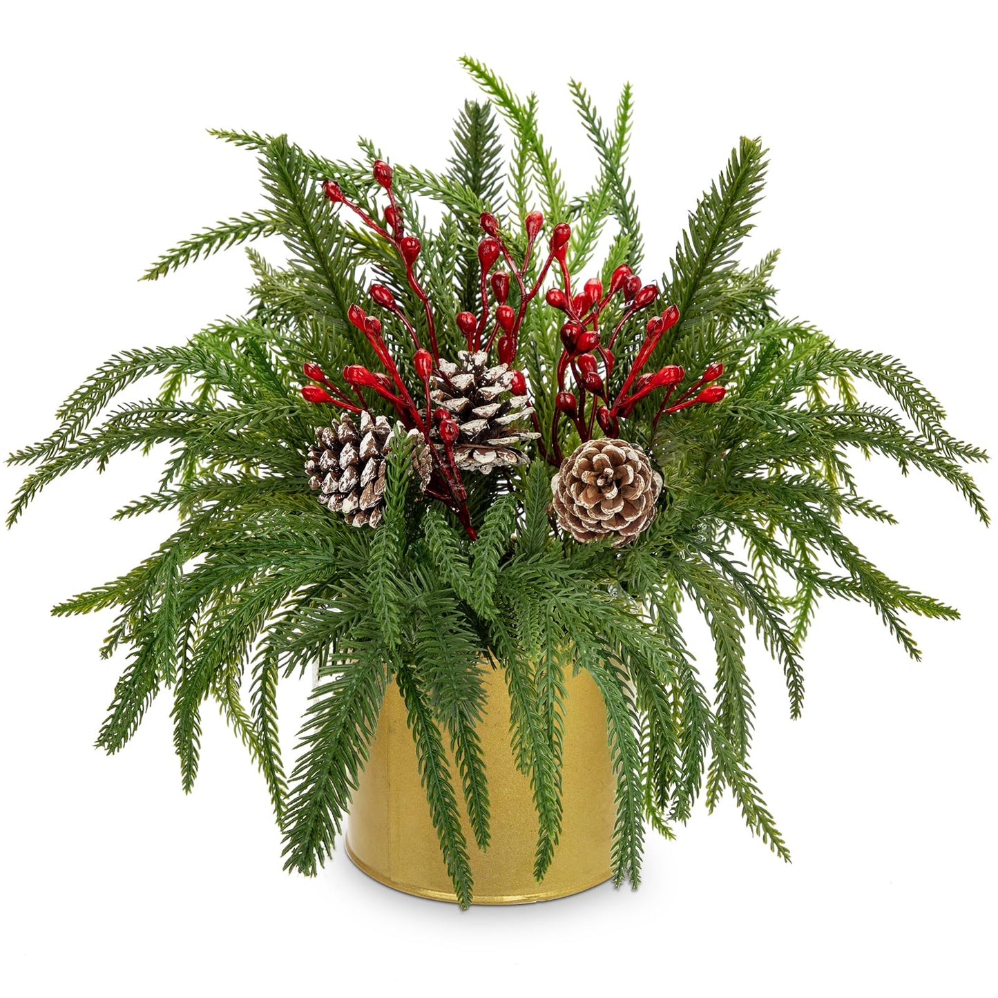 Briful Artificial Christmas Cedar Plant with Pinecones and Red Berries, 11'' Frosted Holiday Greenery in Gold Pot, Realistic Table Centerpiece for Home, Mantel, Office Christmas Décor