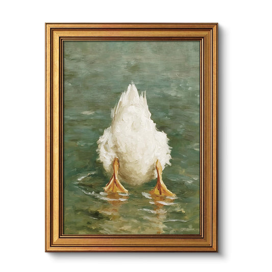 ARPEOTCY Vintage Gold Framed Duck Wall Art, Whimsical Farm Animal Painting Wall Decor for Bathroom Bedroom Living Room, Printed Canvas Artwork, Classic Cottage Farmhouse Picture, 12x16 Inch