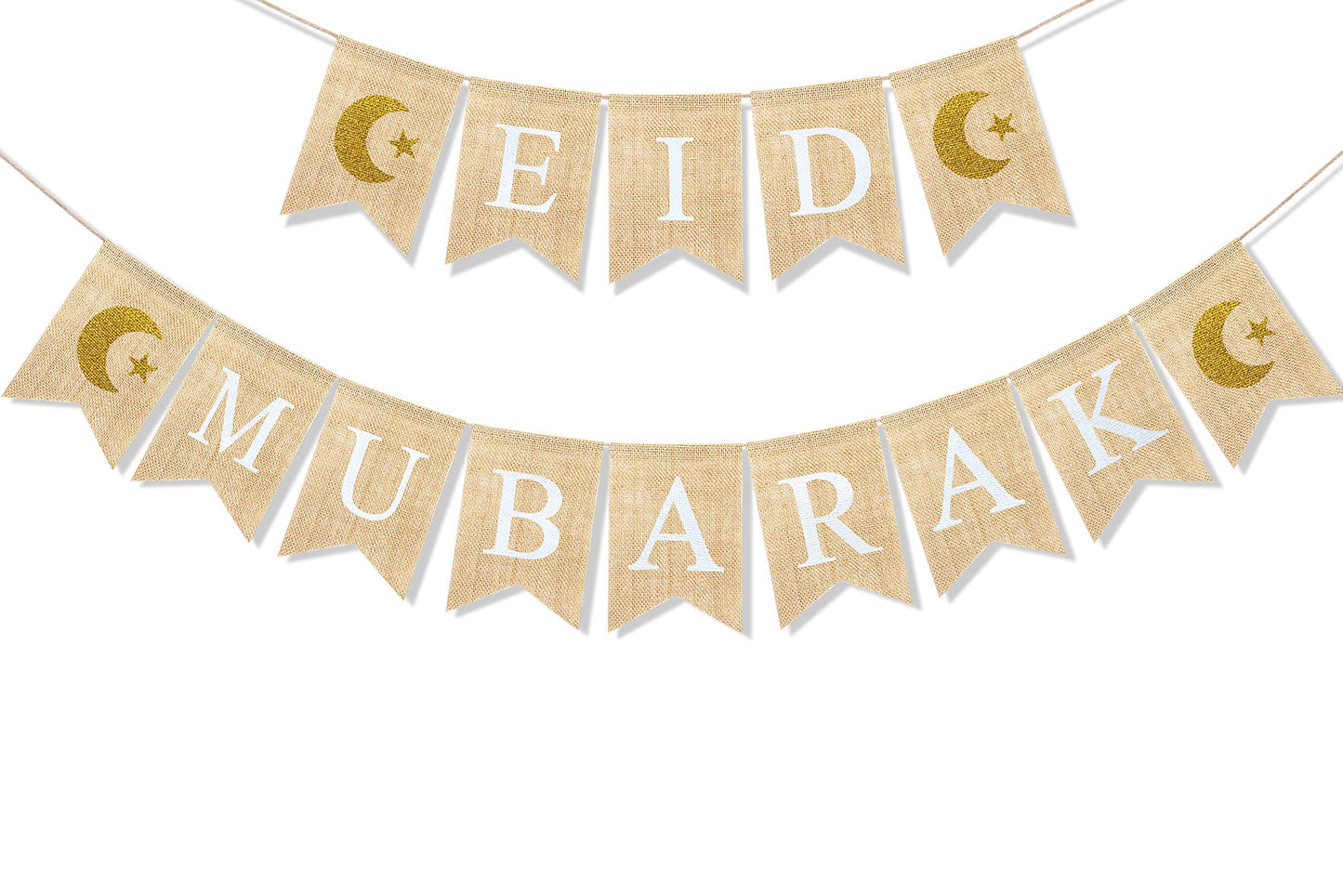 Uniwish Eid Mubarak Banner Burlap Eid Mubarak Decorations for Home Mantel Fireplace Decor Rustic Ramadan Moon Star Hanging Bunting