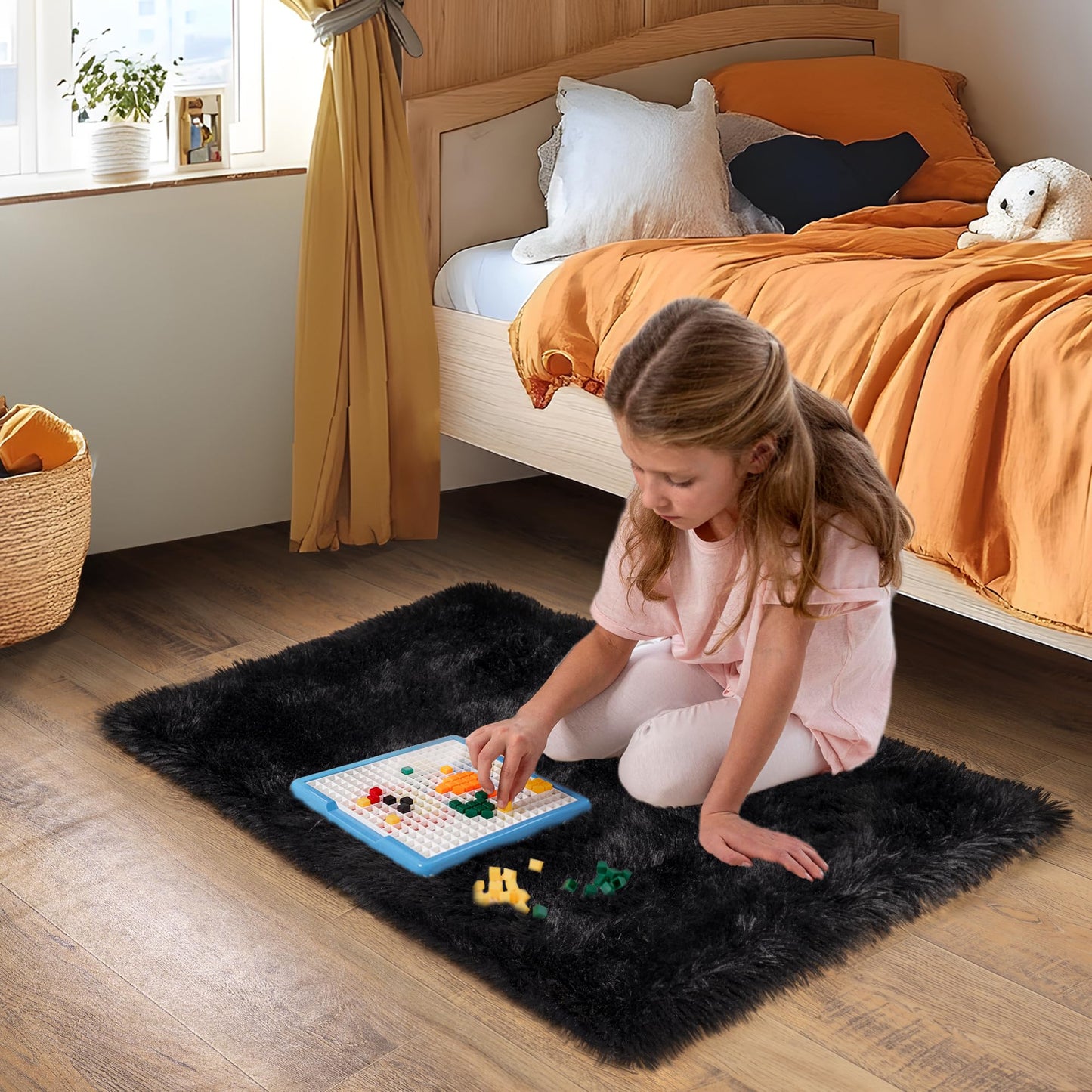 Quntue Small Black Area Rug, 2x3 Rug for Bedroom Shaggy Throw Rugs for Dorm Rug, Soft Shag Carpet for Kids Room, Plush Comfy Fluffy Bedside Rug for Home Decor Aesthetic