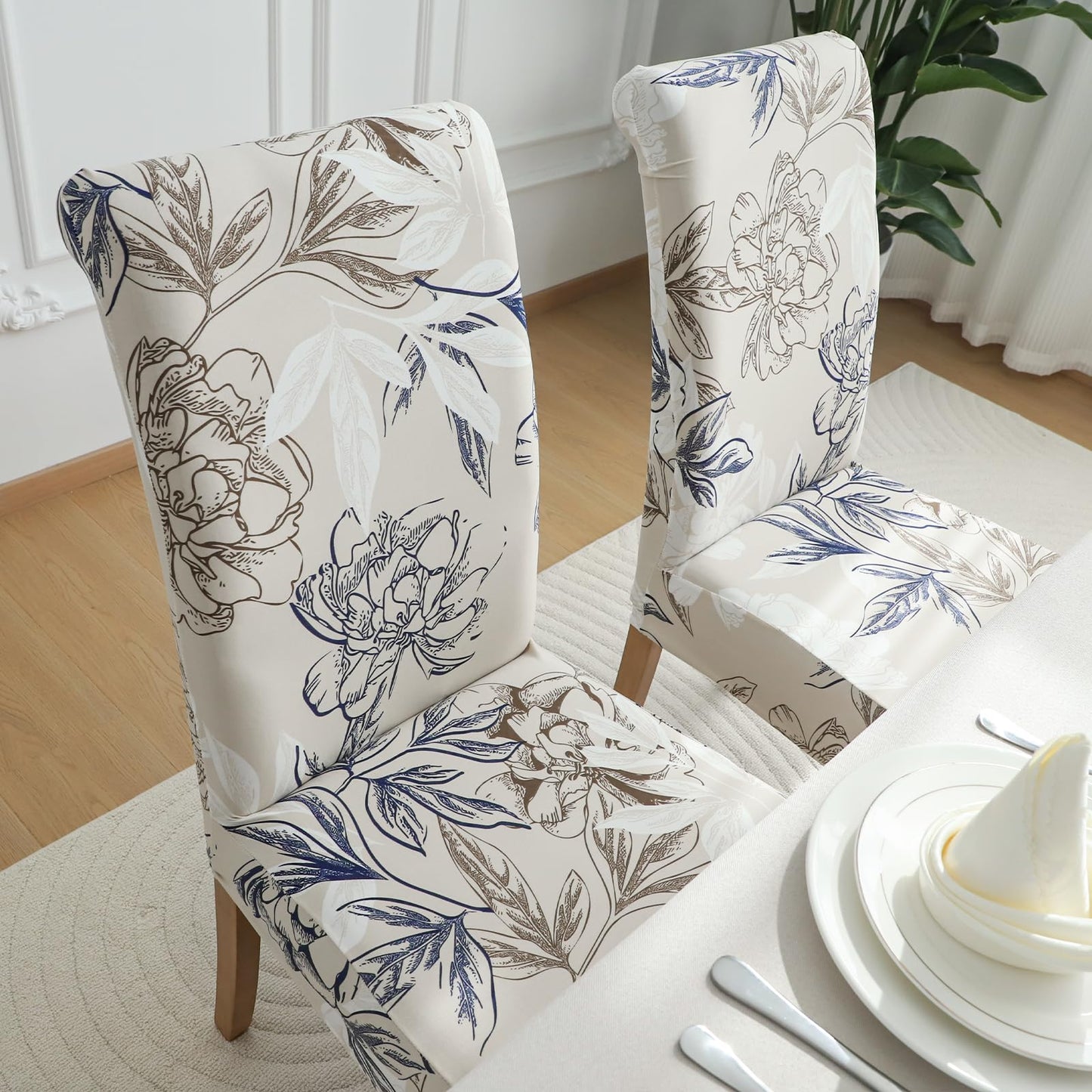 FORCHEER Chair Covers for Dining Room Set of 4 Elegant Flowers Stretch Floral Kitchen Chair Slipcover 4 Pieces Washable and Removable