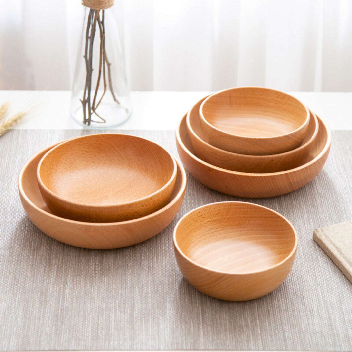 Bambuood Japanese Inspired Vintage Style Wooden Bowl - Manual Polished Original Sustainable Japanese Beech Wood - Ideal for Fruit, Salad, Soup, Vegetables, Serials & Nuts (Small 12.5cm (5"x1.8")