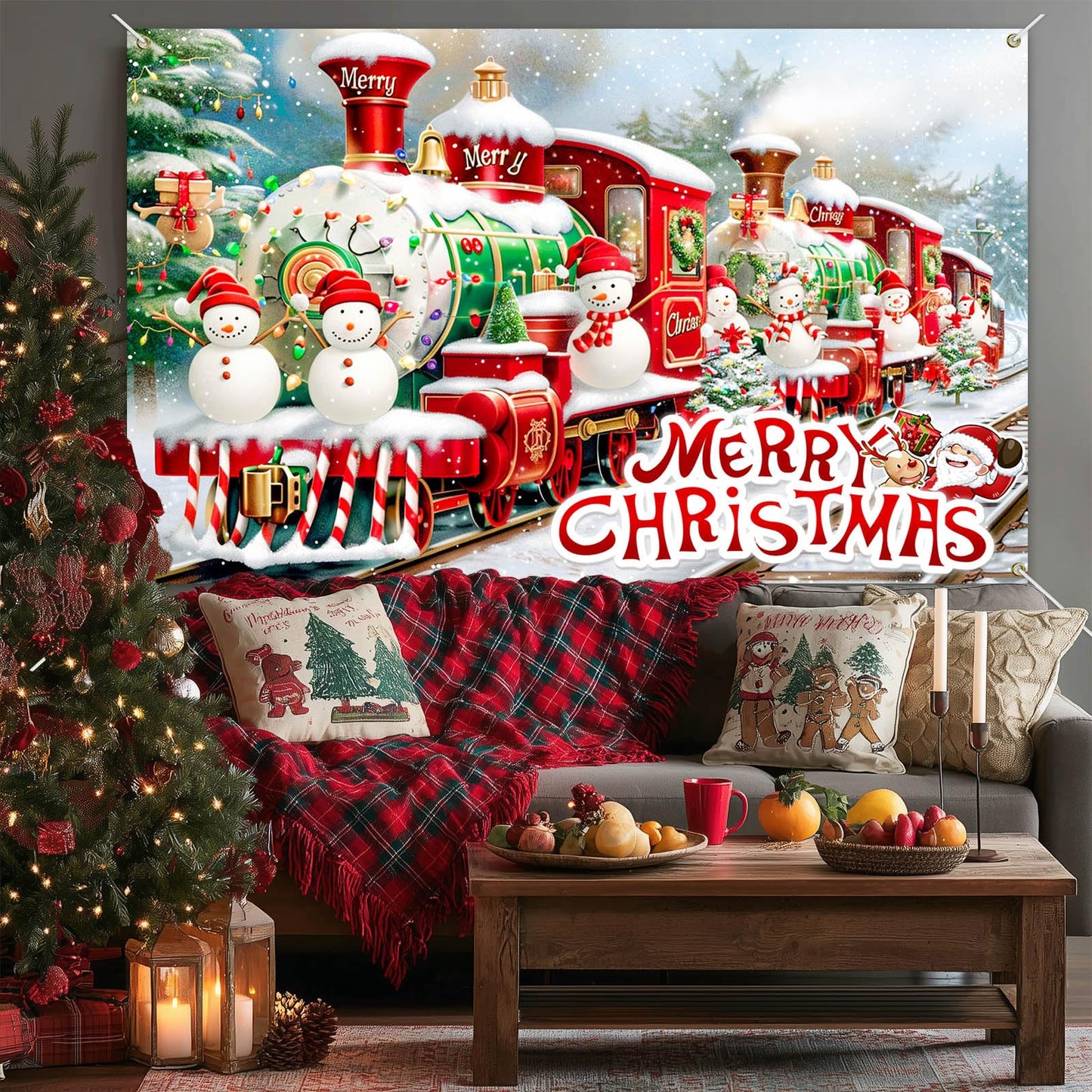 BlissYard Christmas Backdrop Photography Background Train Snowman 71x43 Inch Winter Holiday Season Family Party Birthday Glitter Merry Xmas Decoration Photo Booth Prop