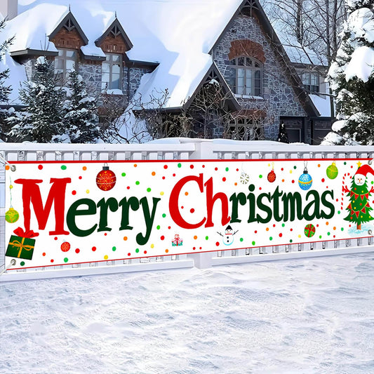 BlissYard Merry Christmas Banner Colorful Ornament Decor Backdrop 78x17 Inches Festive Holiday Party Wall Decor Outdoor Indoor Welcome Banner Wall Hanging for Party Decoration Supplies