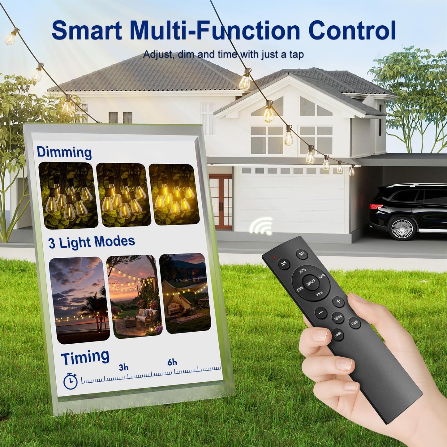 Sikitul 30FT LED Outdoor String Lights with Remote, One Continuous Strand Patio Lights with 10+1 Shatterproof S11 Bulbs, Dimmable 2200K Warm White, Timer & 3 Modes, Low Voltage for Backyard Garden