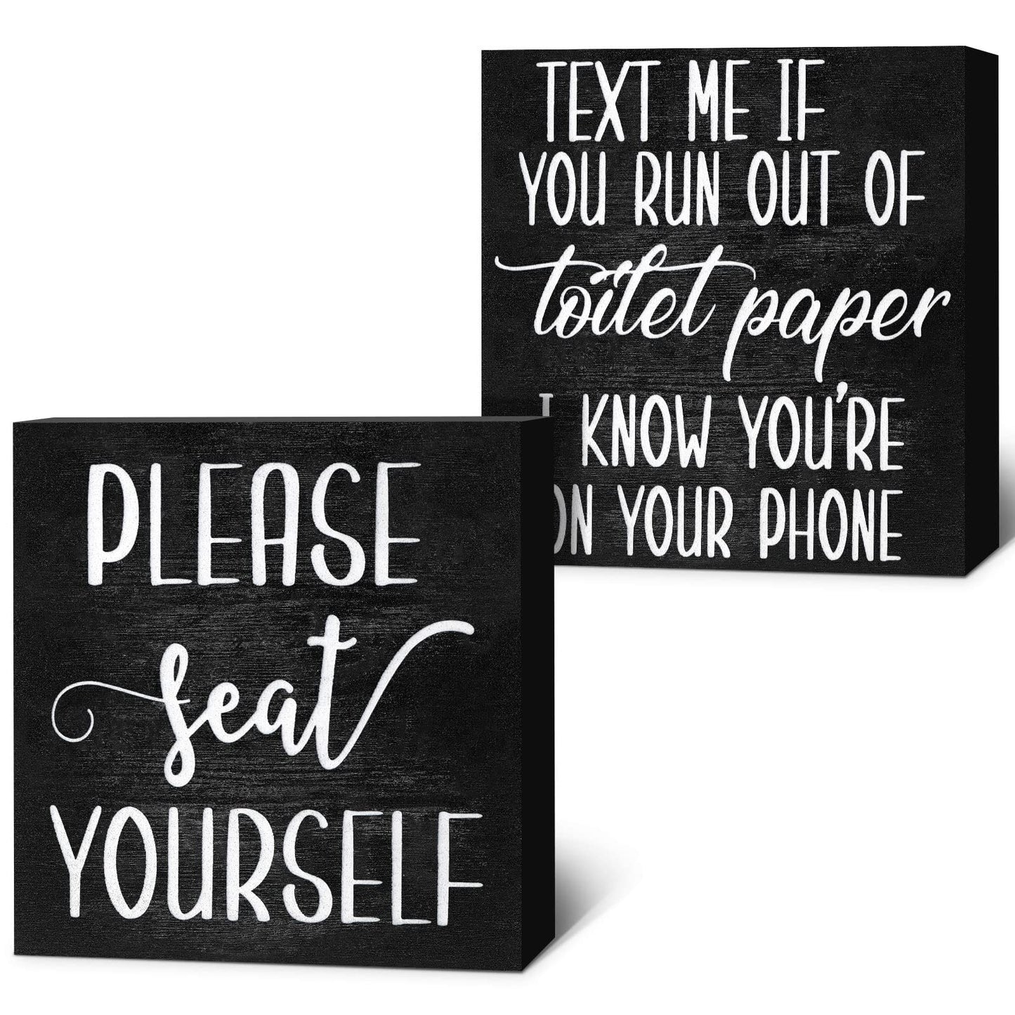 Jetec Set of 2 Farmhouse Bathroom Signs Decor Funny Rustic Wood Plaque Bathroom Wall Art Please Seat Yourself Wooden Toilet Signs for Home Restroom Shelves(Black)