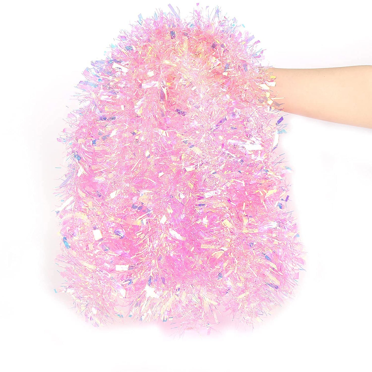 LOMIMOS 17 Ft Easter Christmas Tinsel Garland,Pink Glittering Decoration for Xmas Tree Party Wedding Supplies