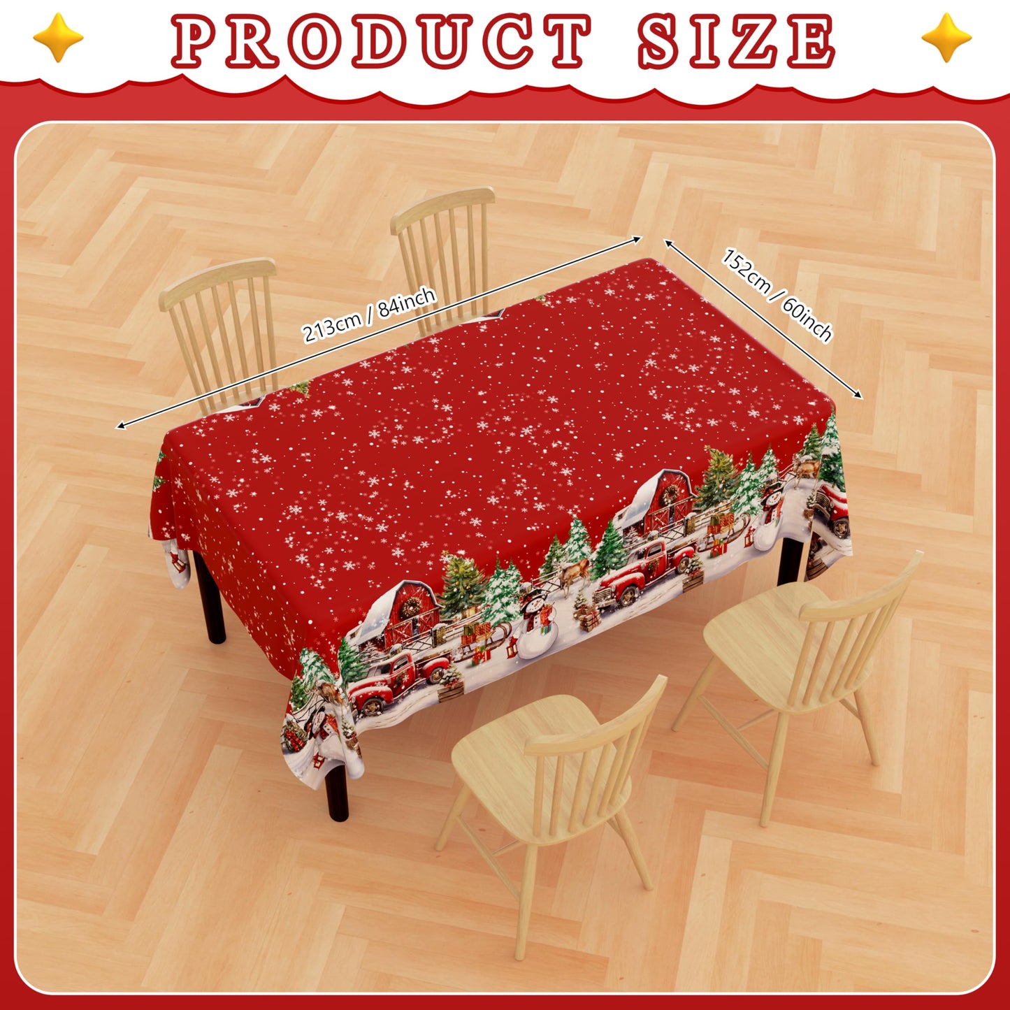 THAWAY Christmas Tablecloth 60×84 Inch Rectangular Winter Snowman House Christmas Trees Red Washable Table Cover Waterproof Polyester Xmas Table Cloths for Holiday Home Picnic Dinner Decor