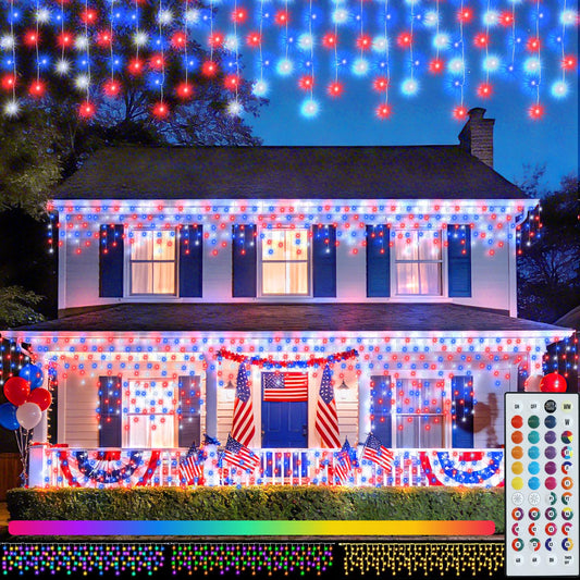 Pooqla Color Changing Icicle Lights with Remote, 35 Colors Christmas Icicle Lights, 300 LED 48FT RGB Waterproof Hanging String Lights for Roof Window Home Party 4th of July Outdoor Decorations