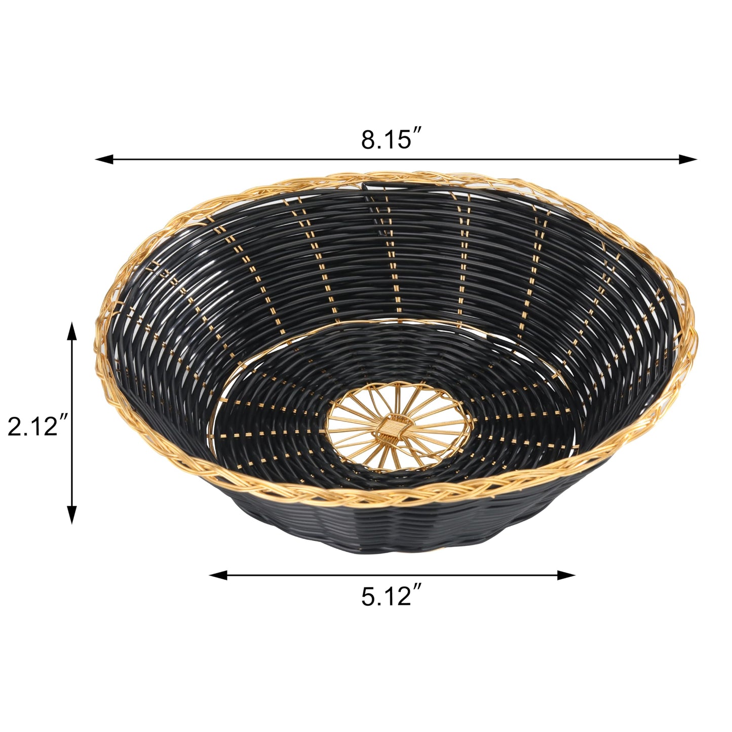 New Star Foodservice 44232 Polypropylene Round Hand Woven Food Basket (Set of 12), 8" x 2.5", Black with Golden Trim