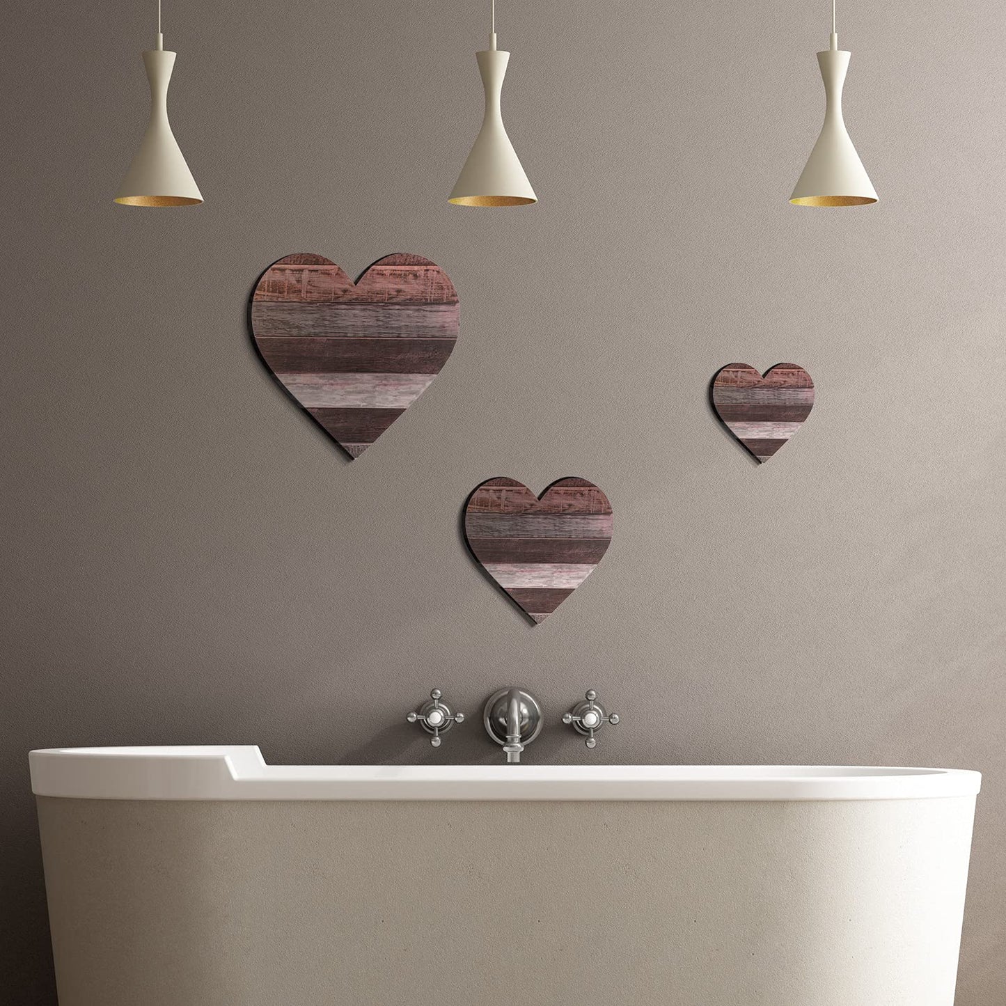 Jetec 3 Pcs Rustic Wooden Heart Decor Farmhouse Wood Home Wall Sign Hanging Plaque Decor for Kitchen Bedroom Bathroom Living Room,Ideal Housewarming Gifts(Classic)