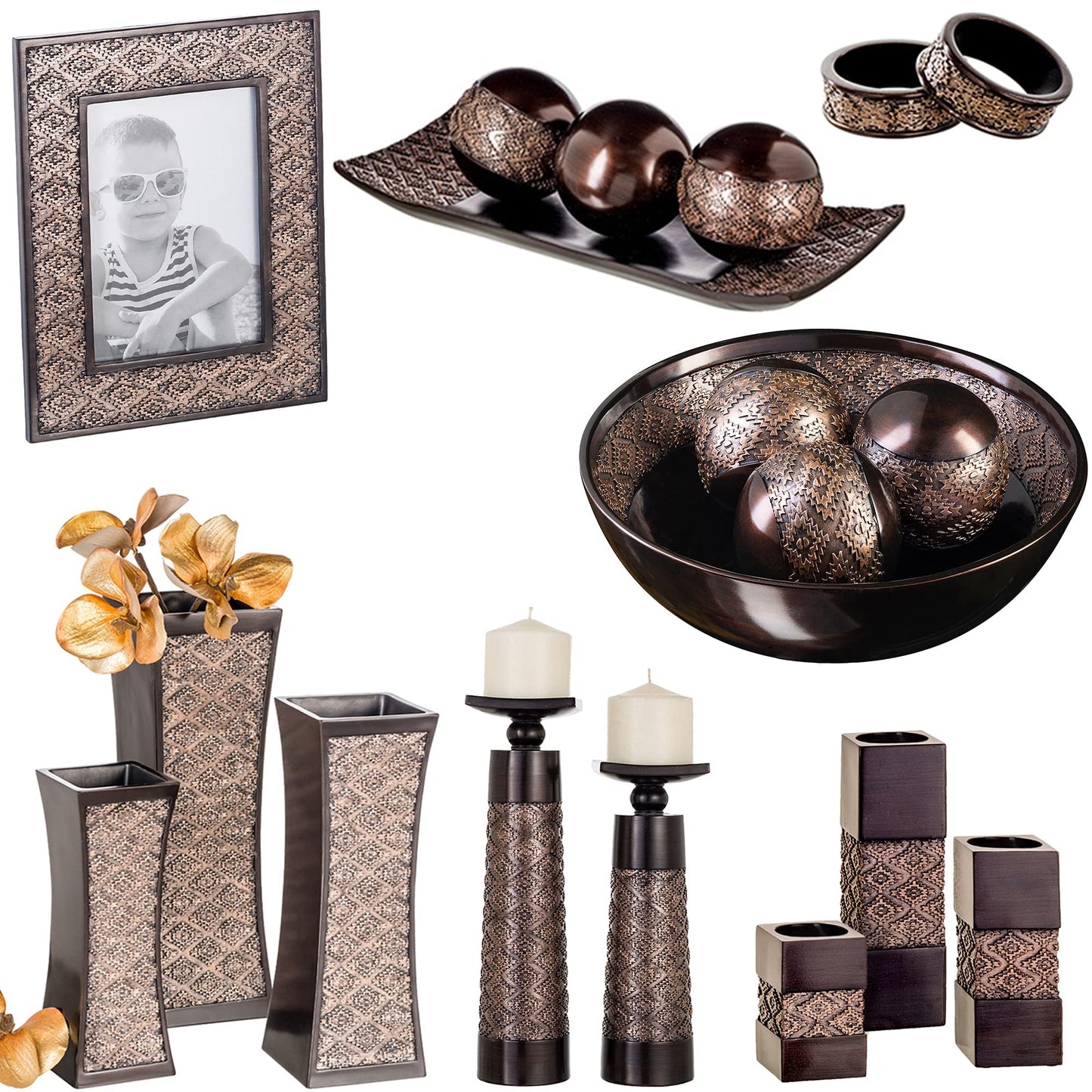 Creative Scents Dublin Brown Set of 3 Small Tealight Candle Holders Table Decor Gift Set - Centerpieces for Living/Dining Room Table, Coffee Table Decor for Fireplace/Entrance or Bathroom