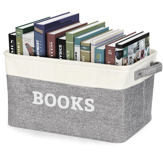 Lukeline Book Storage Baskets for Organizing, 15.5 x 11.6 x 9.4 Storage Basket for Books Cookbook and Recipe, Collapsible Storage Bin, Decorative Baskets for Home, Shelves, Classroom (BOOKS)