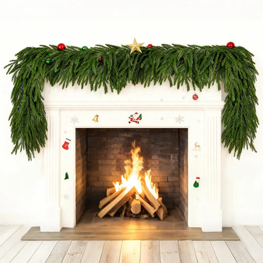 SEHAUSEU 6FT 2 Pcs Norfolk Pine Garlands, Realistic-Feel Christmas Cedar Garland with Thick & Soft Texture, Suitable for Mantels/Tables/Staircases/Door Frames, Christmas Decorations