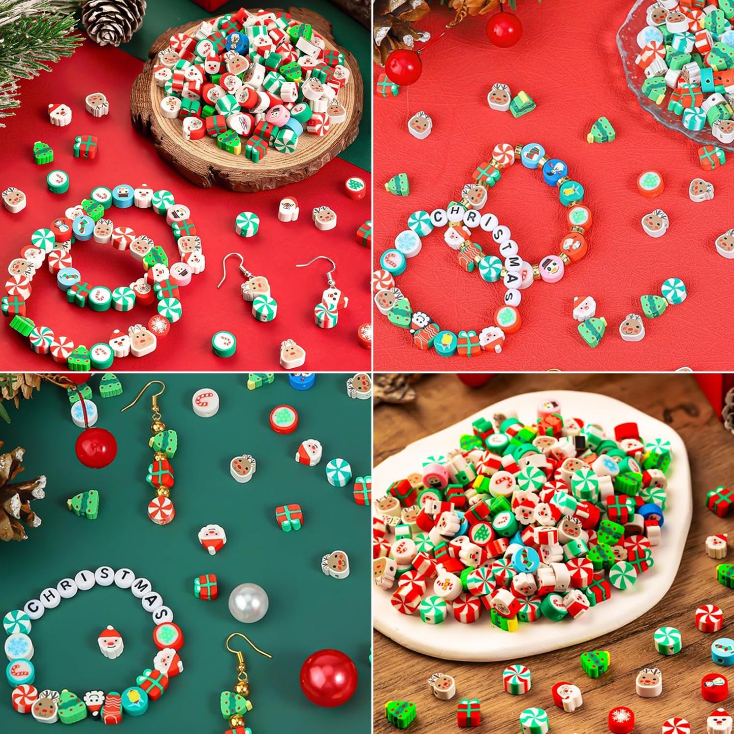 BBita 3680pcs Christmas Polymer Clay Beads Charms for Bracelets Making Kit Christmas Tree Snowman Santa Claus Snowflakes Bells Socks elk Friendship DIY Arts Crafts Gifts for Kids Girls