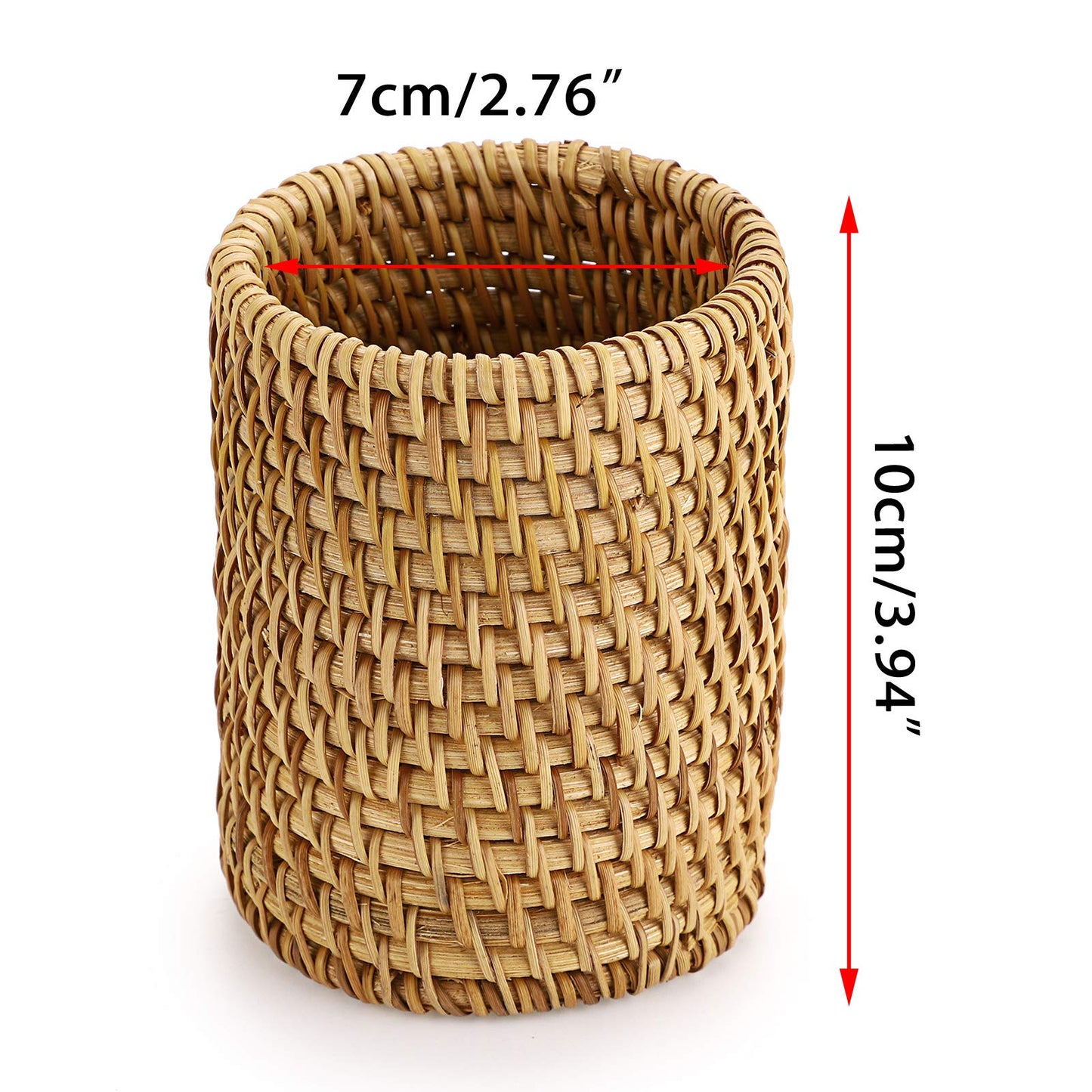 BTSKY Rattan Pen Cup, Handmade Desk Pencil Holders Makeup Brush Holder Multi-Functional Woven Basket Office&Home Desktop Organizer(Cylinder)