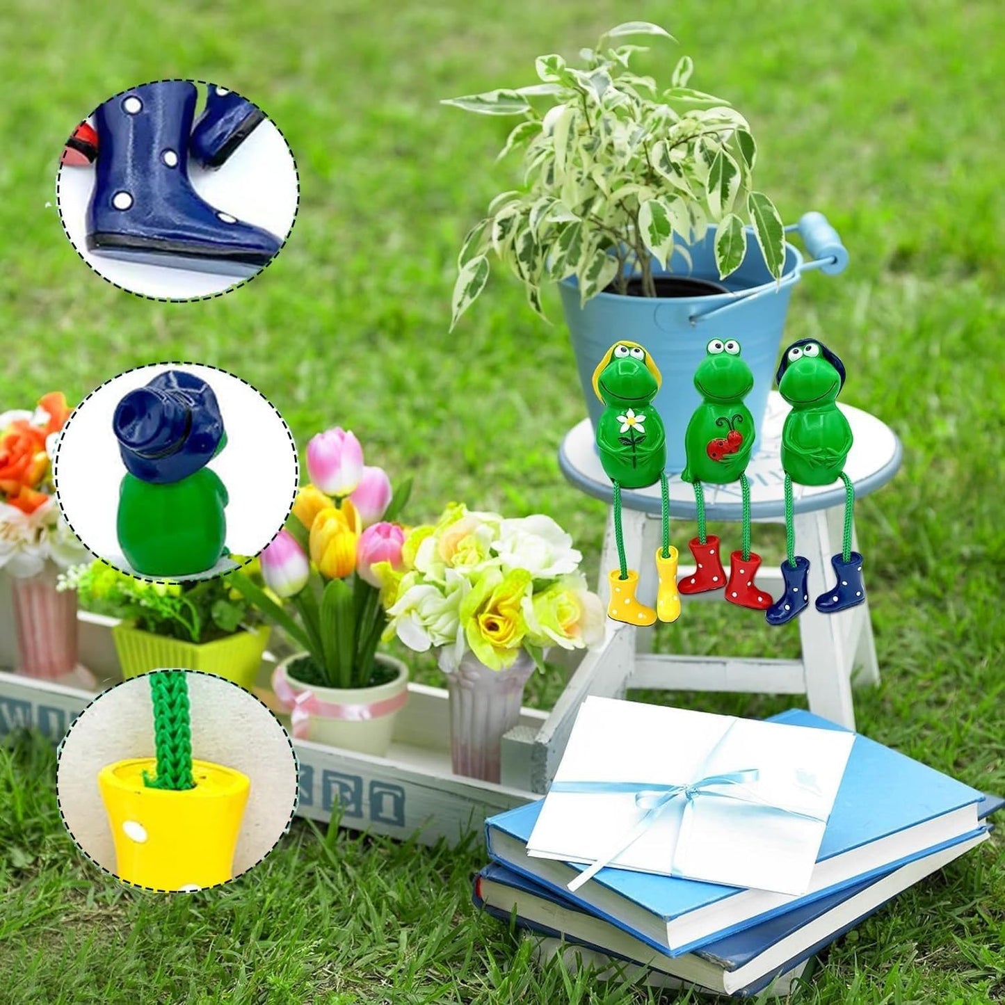 SFCOEABR Cute Frog Garden Decor for Outside, Funny Resin Garden Statues Yard Decoration Outdoor, Unique Frog/Rabbit/Monkeys Art Figurines for Patio Lawn House (Frogs a)