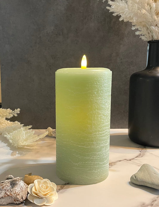LumiPur Signature Natural Glow Flickering Flameless LED Wax Pillar Candle (3.5" x 7", Sage Green)