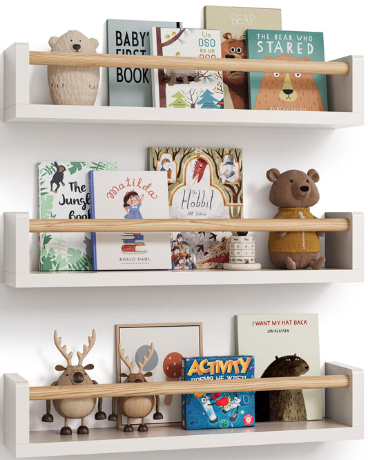 G&W Gruwald Nursery Book Shelves, Set of 3, Wall Bookshelf, Book Shelf for Kids Rooms, Wall Book Shelves for Bedroom Kids, Floating Shelf, Nursery Decor