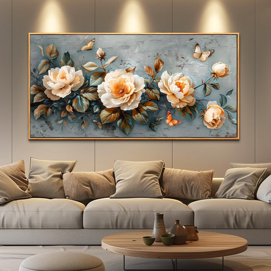 PHAOHUAXM Large Canvas Wall Art For Living Room Wall Decoration For Bedroom White Ink-Wash Flower Paintings Office Restaurant Corridor Mural Printing Artwork Home Decor Aesthetics Wood Frame 30"X60"