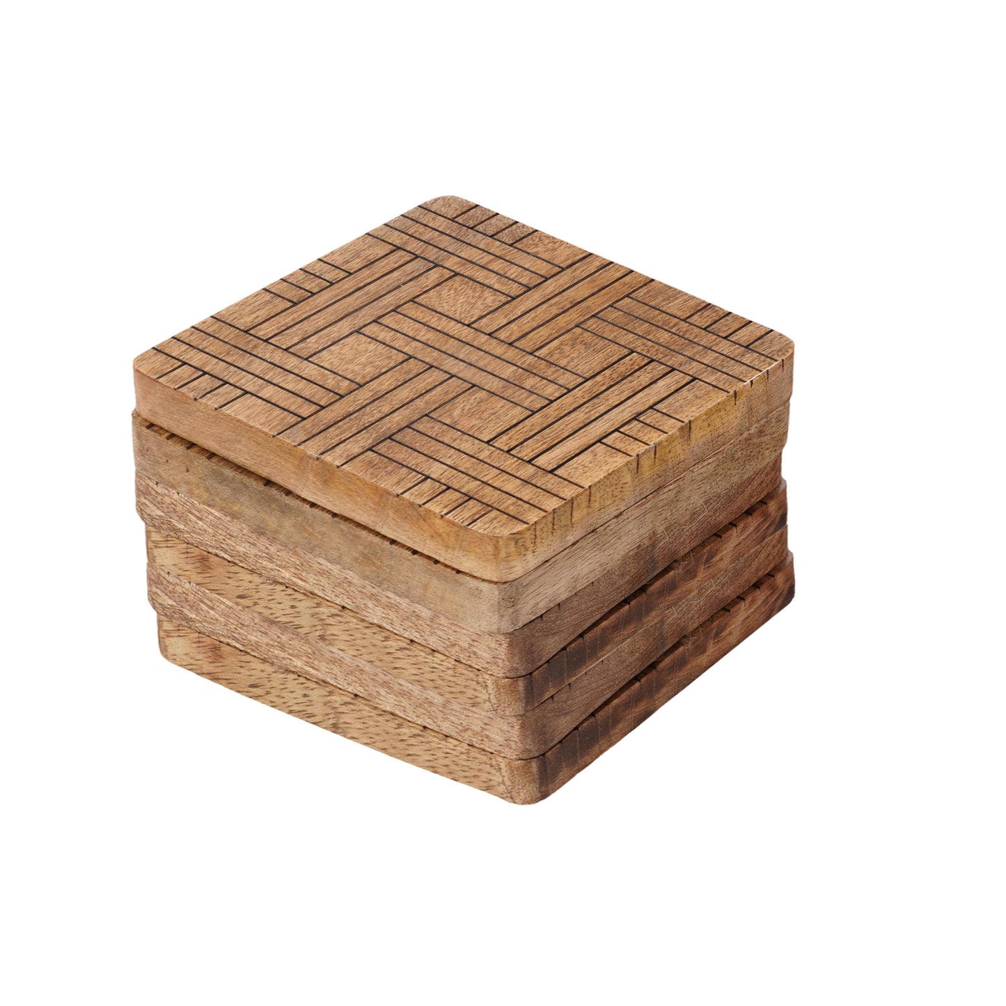 Set of 6 Wood Coasters - Natural Mango Wooden Coasters for Drinks, Beverages, Wine Glasses & Bar Glasses - Rustic & Durable Drink Coasters - Coaster Set for Home, Kitchen, Dining, Bar Decor