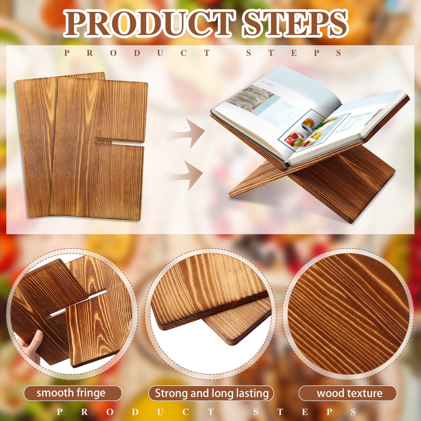 Geetery Book Stand Book Holder for Display Reading Textbook Holder Open Display Stand for Open and Closed, Cookbook, Magazines, Textbooks, Recipe(Dark Brown)