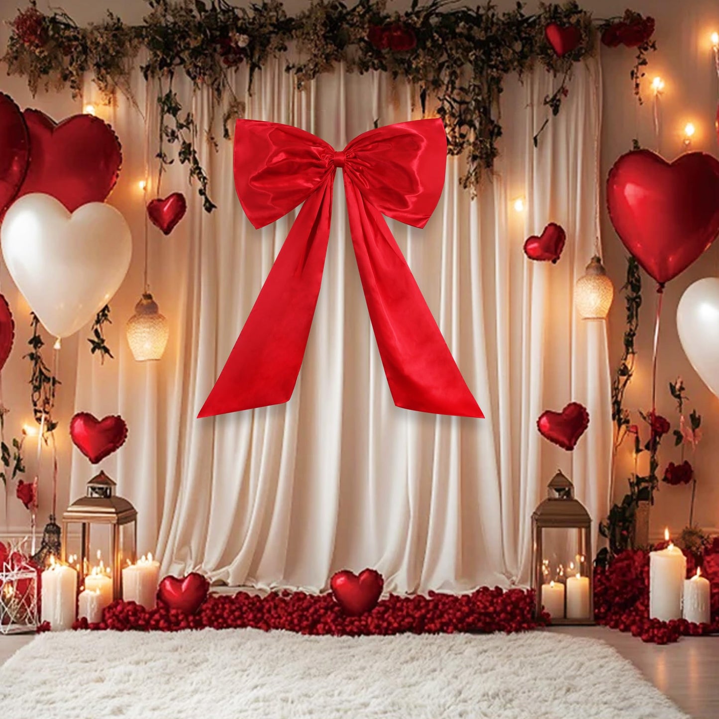 TONIFUL 24 x 42 Inch Giant Red Bow Large Bow for Tree Room Wall Front Door Car Photo Backdrop Decor Valentines Decoration Christmas Birthday Wedding Baby Shower Outdoor Decorations